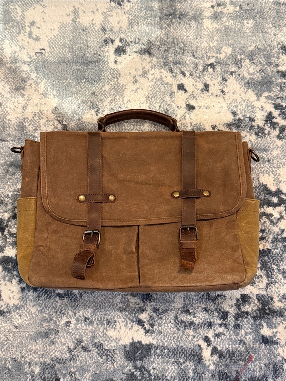 Newhey Waxed Canvas Leather Messenger Bag Coffee Brown 16 Inch Laptop